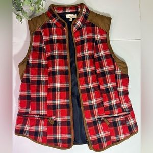 Entro Red Plaid Zip Up Sleeveless Silk Lined With Two Front Pockets Size Medium
